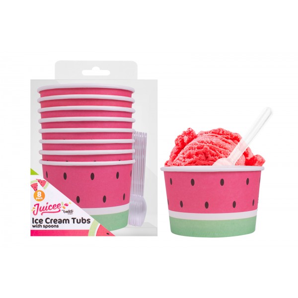 Pack of Eight Watermelon Ice Cream Tubs & Spoons