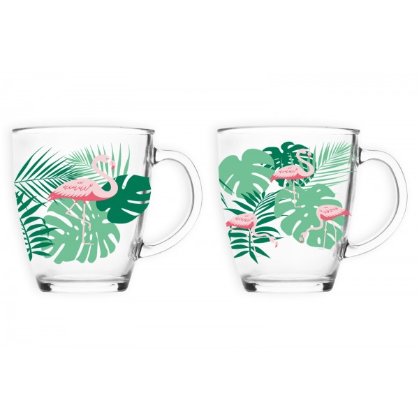 12oz Glass Mug Flamingo Design