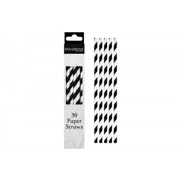 Modena PAPER STRAWS 30 PACK BLACK & WHITE STRIPE