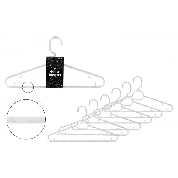 RSW Clear Glitter Coat Hangers 6 Pack