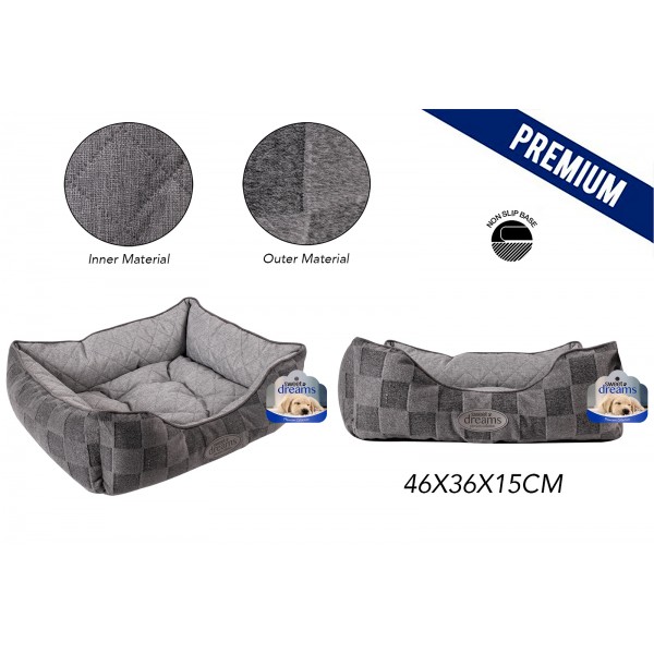 GREY CHECKERED SMALL PET BED 46X36X15CM