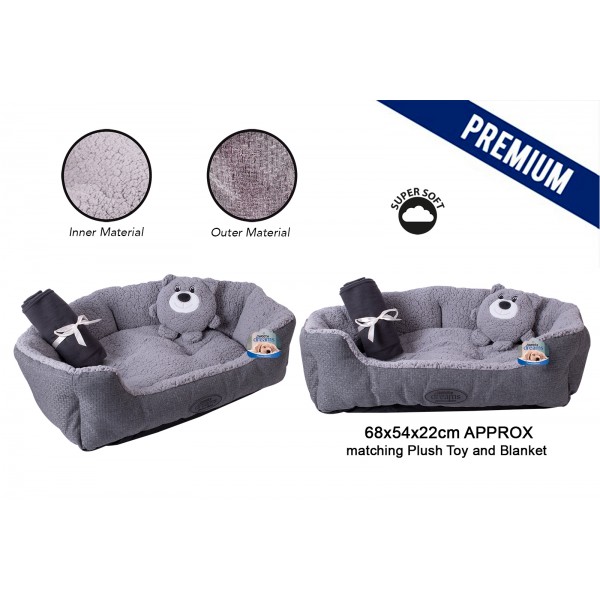 LARGE SHERPA PET BED WITH TOY & BLANKET 68X54X22CM