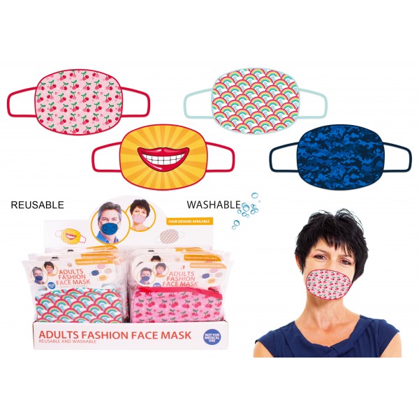 ADULT WASHABLE FACE MASK 4 ASSORTED DESIGNS