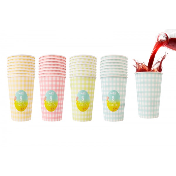 PAPER TUMBLER 16OZ 8 PACK 4 ASSORTED COLOURS