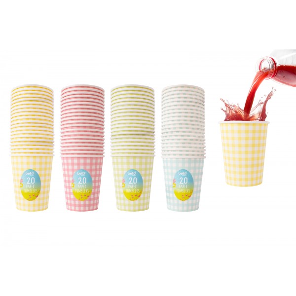 PAPER TUMBLER 8OZ 20 PACK 4 ASSORTED COLOURS
