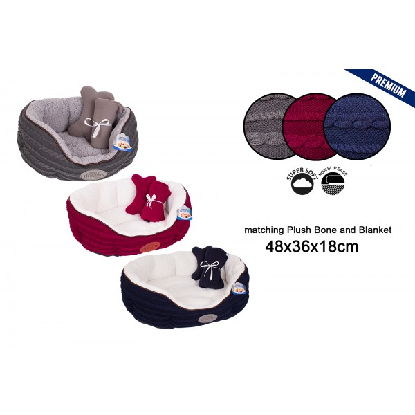 ROUND KNITTED PET BED GIFT SET SMALL 3 COLOURS