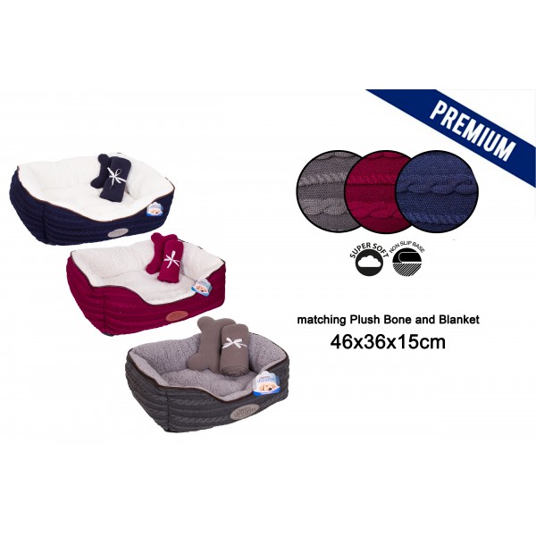 KNITTED PET BED GIFT SET SMALL 3 ASSORTED COLOURS