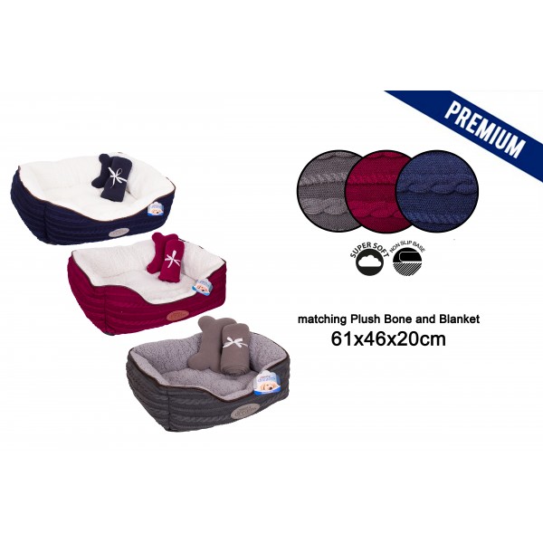 KNITTED PET BED GIFT SET MEDIUM 3 ASSORTED COLOURS