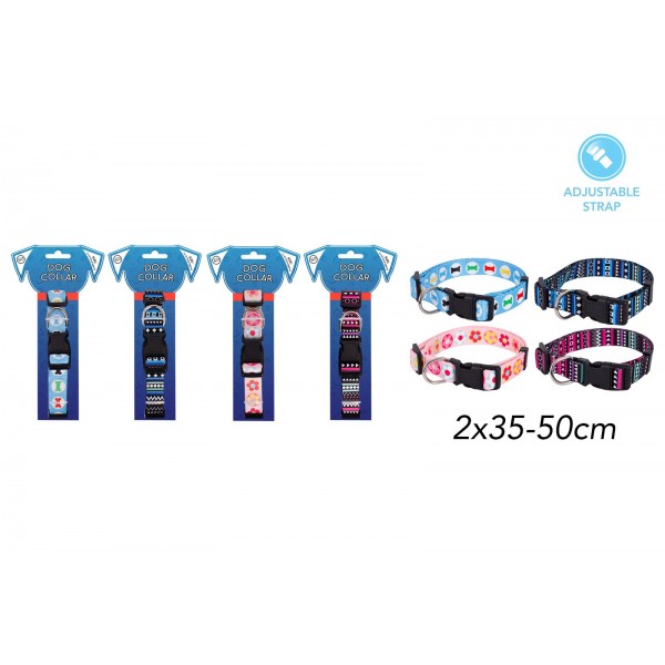 World of pets Patterned Dog Collar 2x30-50cm 4 Assorted Colours