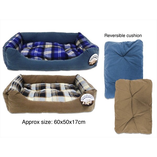 PET BED SUEDE AND CHECK MEDIUM 