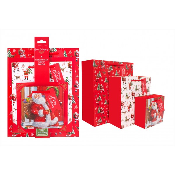 Green Christmas 3 Pack Eco Traditional Santa Gift Bags