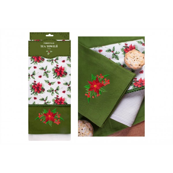 Christmas Holly Christmas Holly 3 Pack Tea Towel 50x70cm