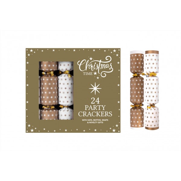 RSW Christmas 24 Pk 9" Gold Stars Cracker Party Box