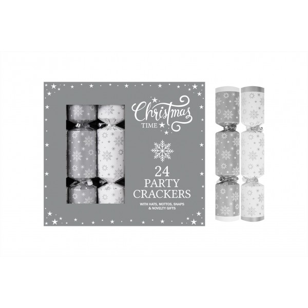 RSW Christmas 24 Pk 9" Silver Stars Cracker Party Box