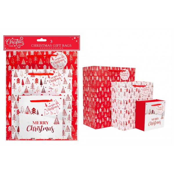 RSW Christmas 3 Pack Red Gift Bags 3 Assorted Tree Designs