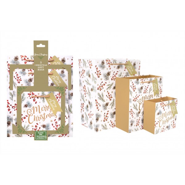 Green Christmas 3 Pack  Eco Acorn & Berry Gift Bags