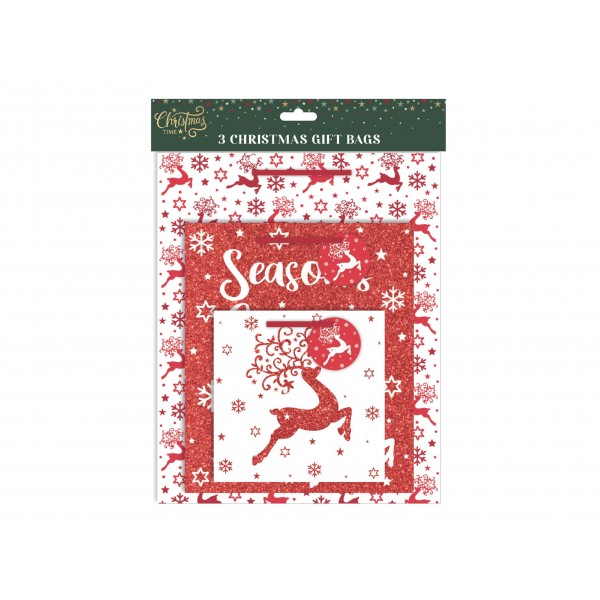 RSW Christmas Red Glitter Gift Bags Pack Of 3