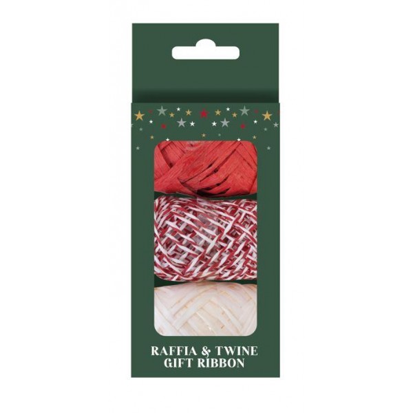 Green Christmas Assorted Raffia & Twine Red Pack Of 3