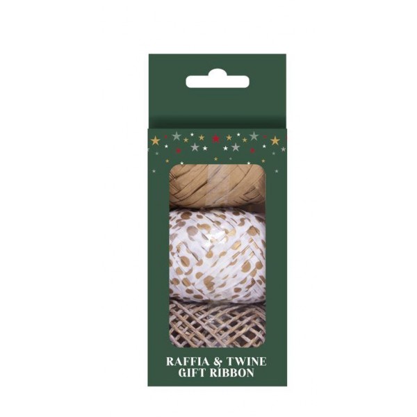 Green Christmas Assorted Raffia & Twine Gold Pack Of 3