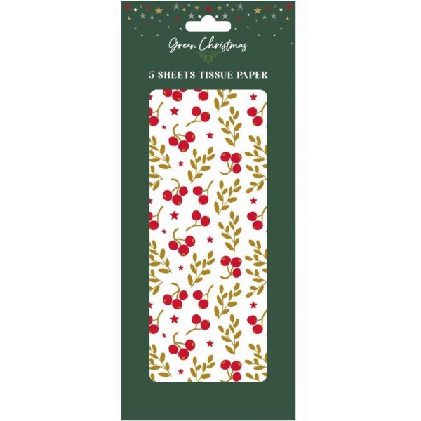 Green Christmas Tissue Paper Berry 5 Sheets