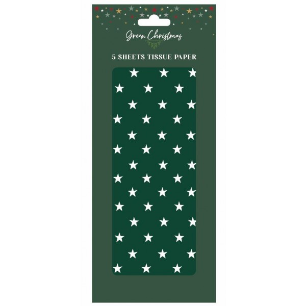Green Christmas Tissue Paper Green Star 5 Sheets