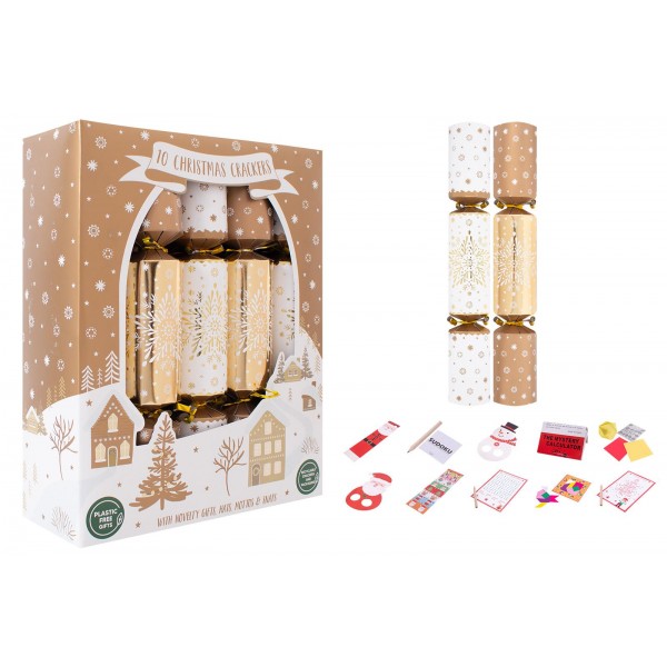 RSW Christmas 10 Family Gold Snowflake 12" Crackers