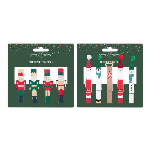 Green Christmas Present Topper Pegs Assorted