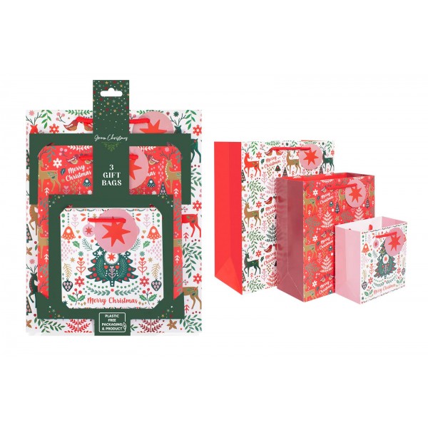 Green Christmas Eco Scandi Gift Bags Pack Of 3