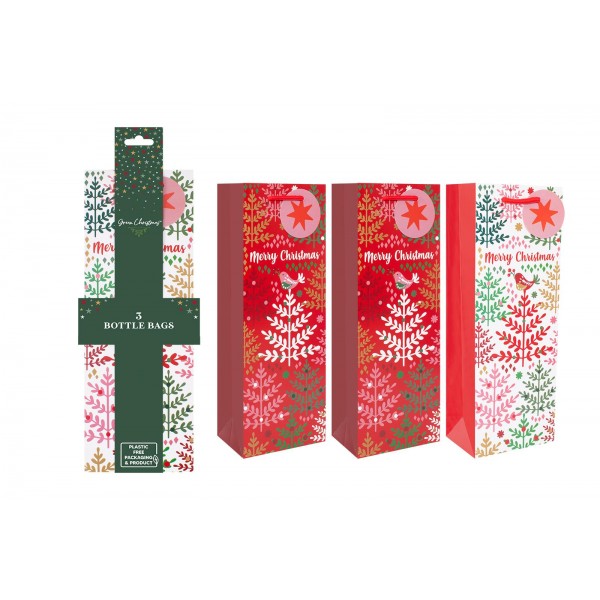 Green Christmas Eco Scandi Bottle Bags Pack Of 3