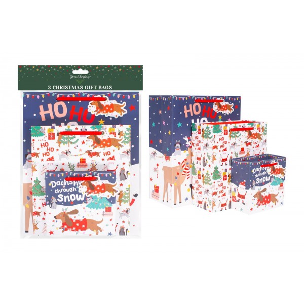 Green Christmas Santa & Yelpers Gift Bags Pack Of 3