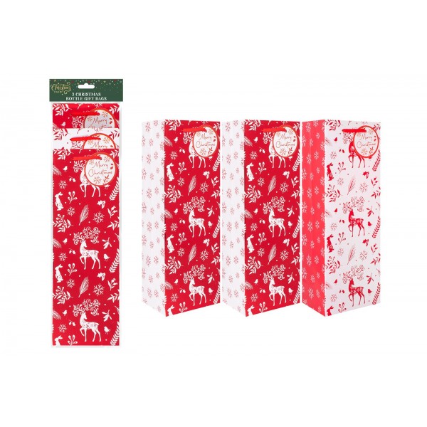 RSW Christmas Red Reindeer Foil Bottle Bags Pack Of 3