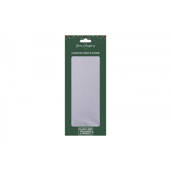 Green Christmas Silver Metallic Tissue Paper 6 Sheets