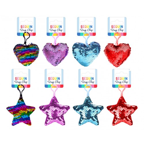 Fashion Stationery Sequin Love Heart/mermaid Bag Clips 4 Assorted