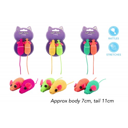 World of pets Mouse Cat Toy 2 Pack 3 Assorted Colours