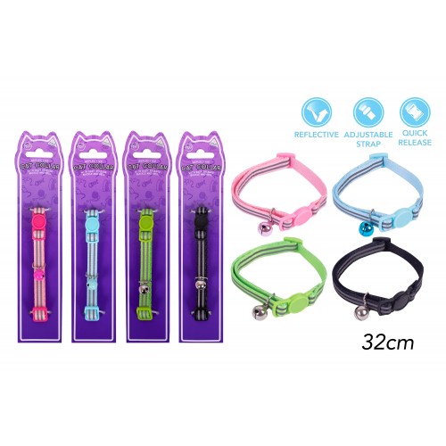World of pets REFLECTIVE CAT COLLAR WITH BELL 4 ASSORTED COLOURS