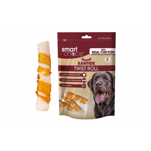 Smart Choice RAWHIDE & CHICKEN TWIST ROLL DOG TREAT 8 PACK