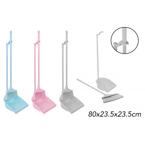 Brights Kitchenware LONG HANDLE DUSTPAN AND BRUSH 3 ASSORTED COLOURS