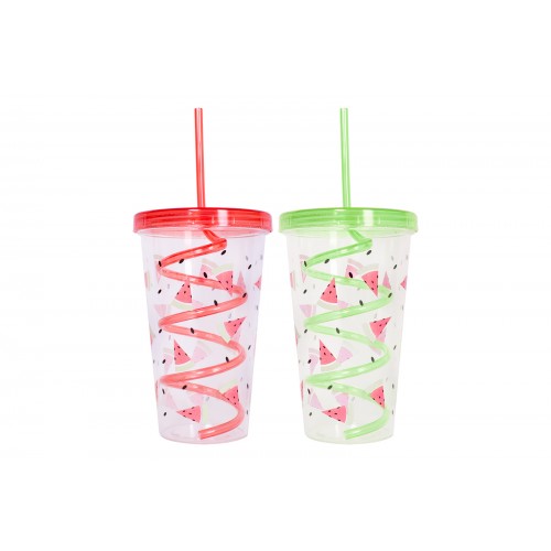 Bello BEAKER WITH LID & STRAW 600ML 2 ASSORTED COLOURS