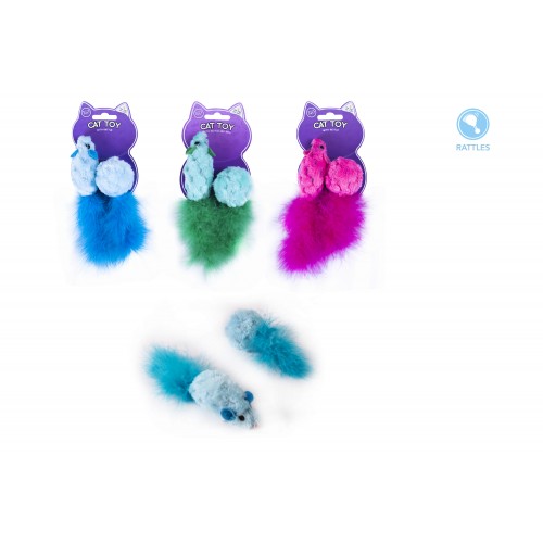 World of pets Mouse & Ball Set Cat Toy 3 Assorted Colours