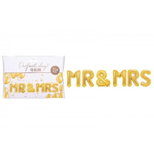 Perfect Day Mr & Mrs Gold Foil Balloons 35cm