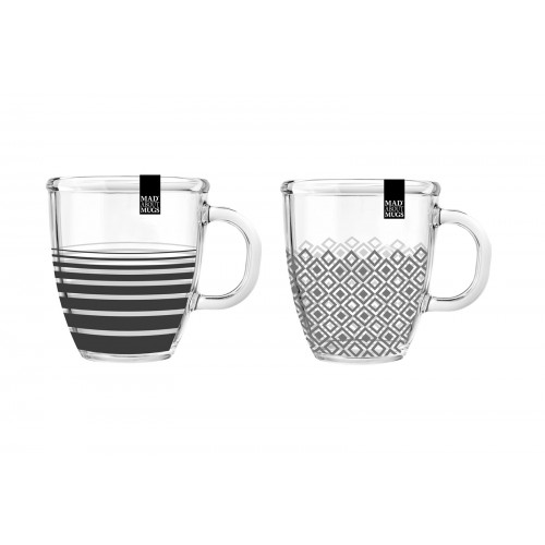 Mad About Mugs Glass Mug 12oz  Stripe/diamond Design