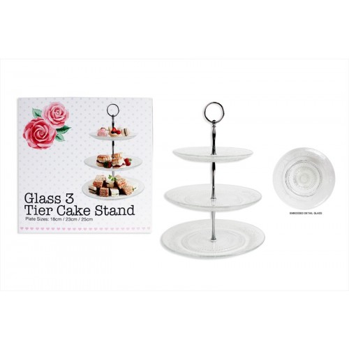 GLASS 3 TIER CAKE STAND 18/23/25cm AFTERNOON TEA