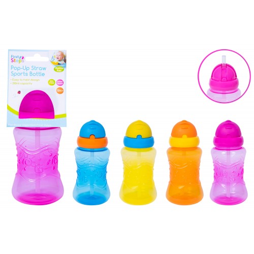 First Steps Pop Up Straw Sports Bottle 4 Assorted Colours
