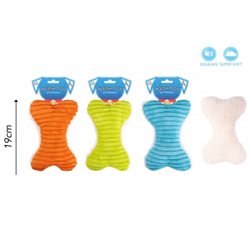 World of pets Squeaky Plush Bone Dog Toy 3 Assorted Colours