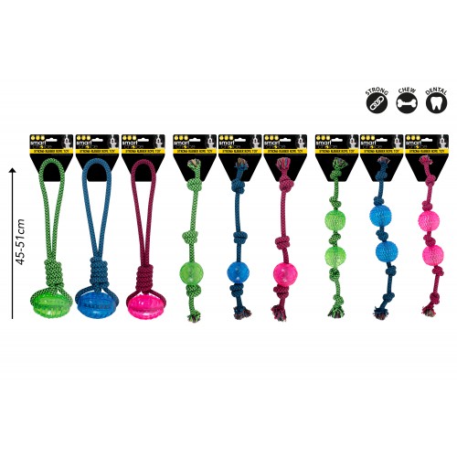Smart Choice Ball & Rope Toy 3 Assorted Colours