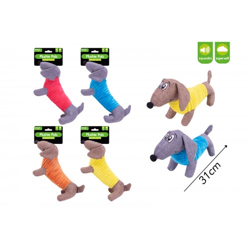 Smart Choice Squeaky Plush Sausage Dog Toy 4 Assorted Colours