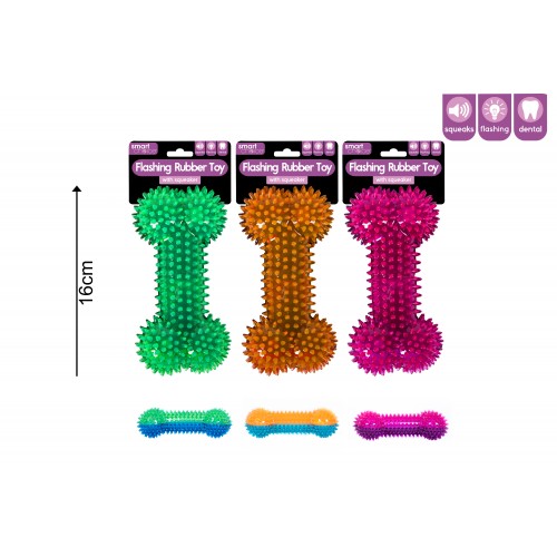 Smart Choice Flashing Squeaky Rubber Dog Toy 3 Assorted Colours