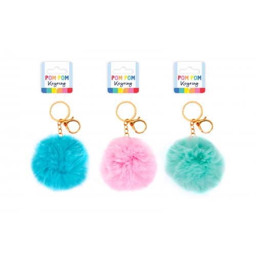 Fashion Stationery Pom Pom Key Ring 3 Assorted Colours