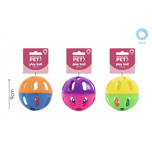 World of pets Cat Play Ball Toy With Bell 3 Assorted Colours