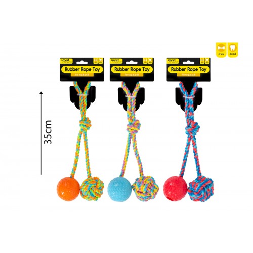Smart Choice Rubber & Rope Tug Dog Toy 3 Assorted Colours